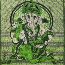 Coperta da meditazione - telo da parete - copriletto - Ganesha - 215x235cm - verde