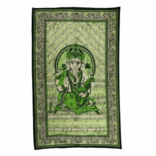 Bedcover - decorative cloth - Ganesha - green - 54x83in