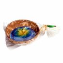 Scented candle in a coconut shell - Hibiscus - blue-yellow