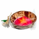 Scented candle in a coconut shell - Hibiscus - pink-yellow