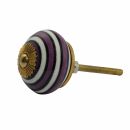 Ceramic door knob shabby chic - Stripes - purple - black-white