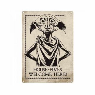 Cartel de lata 15x21cm - Harry Potter - House-Elves Welcome Here! - Placa - Letrero