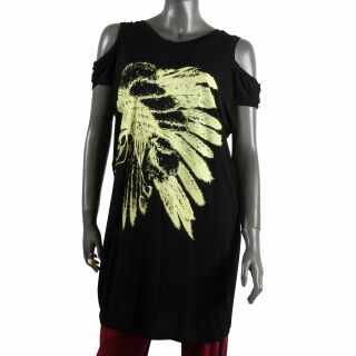 Tank Top mit Cut Outs - Minikleid - Cold Shoulder - Totenkopf - Indianer - schwarz