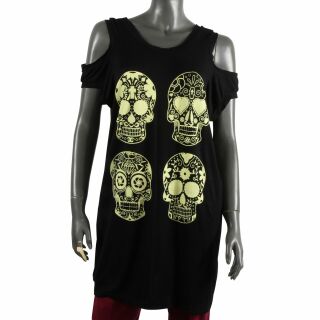 Tank Top with Cut Outs - Mini Dress - Skulls - Dia de Muertos - black