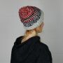 Gorra tejida de lana - beanie - rayado - negro-rojo - Gorro de punta