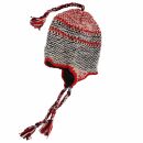 Berretto di lana - berretto fatto a maglia - paraorecche e corde - nero-rosso