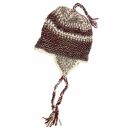 Woolen Hat - Knit Cap - Earflaps and Cords - red-white