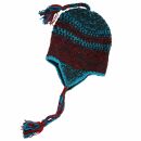 Woolen Hat - Knit Cap - Earflaps and Cords - blue-red