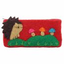 Felt Pouch - Hedgehog and Mushrooms - red