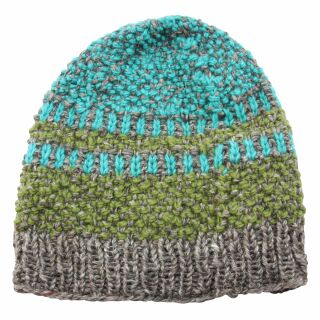Woolen Hat - Knit Cap - Beanie - striped - turquoise-green