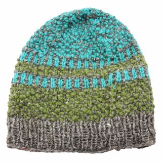 Woolen Hat - Knit Cap - Beanie - striped - turquoise-green