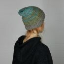 Woolen Hat - Knit Cap - Beanie - striped - turquoise-green