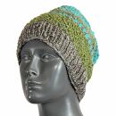 Woolen Hat - Knit Cap - Beanie - striped - turquoise-green