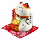 Agitando gato chino - Porcelana 15,5 cm blanco - Maneki...