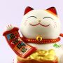 Agitando gato chino - Porcelana 15,5 cm blanco - Maneki Neko de alta calidad 01