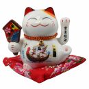 Agitando gato chino - Porcelana 15,5 cm blanco - Maneki Neko de alta calidad 02