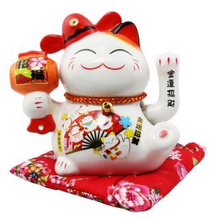 Gatto della fortuna - Gatto cinese - Porcellana 15,5 cm bianco - Maneki Neko di alta qualità 03