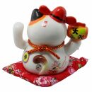 Agitando gato chino - Porcelana 15,5 cm blanco - Maneki Neko de alta calidad 03