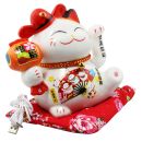 Gatto della fortuna - Gatto cinese - Porcellana 15,5 cm bianco - Maneki Neko di alta qualità 03