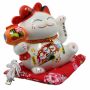 Agitando gato chino - Porcelana 15,5 cm blanco - Maneki Neko de alta calidad 03