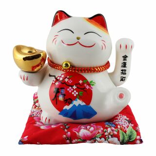 Gatto della fortuna - Gatto cinese - Porcellana 15,5 cm bianco - Maneki Neko di alta qualità 04