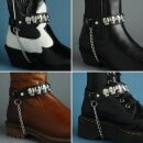 Leather boot chain - skulls - black