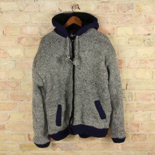 Hooded Wool Jacket - Between-Seasons Jacket - Pattern 07 - grey contrast-colour blue