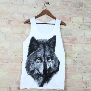 Tank Top unisex mit Aufdruck Wolf Wolfskopf gelbe Augen