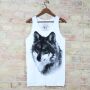 Tank Top unisex weiß mit Aufdruck Wolf Wolfskopf grüne Augen