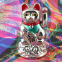 Agitando gato chino - Maneki neko - 11 cm - plata