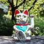 Agitando gato chino - Maneki neko - 15 cm - plata