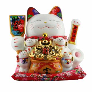 Gatto della fortuna - Gatto cinese - Porcellana 30 cm bianco - Maneki Neko di alta qualità 04