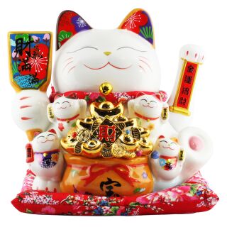 Glückskatze - Maneki-neko - Winkekatze aus Porzellan 30 cm weiß - Maneki Neko 04