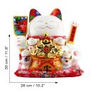 Gatto della fortuna - Gatto cinese - Porcellana 30 cm bianco - Maneki Neko di alta qualità 04