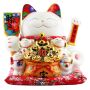 Lucky cat - Porcelain 30 cm white - High quality Maneki Neko - Waving cat 03