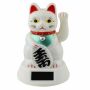 Agitando gato chino - Maneki neko - solar - 12 cm - blanco