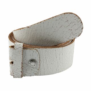 Cintura di pelle - cintura senza fibbia - bianco - aspetto incrinato - 4 cm