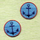 Patch - Ancora - piccolo tondo a strisce bianco-blu - toppa - Set di 2