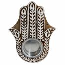 Wooden tealight holder Hamsa 01 large carved candle holder