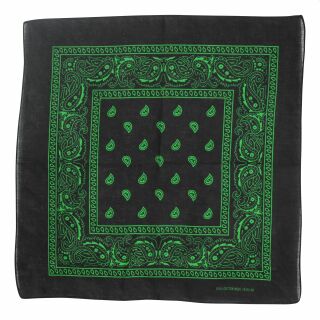 Bandana Scarf - Paisley pattern 02 - black - green - squared neckerchief