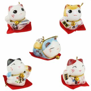 Gattini in ceramica - piccoli gatti della fortuna - Bianco - Set di 5 - 4