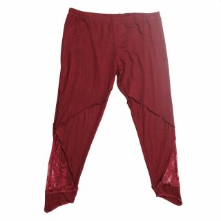 Leggings - 3/4 Capri with lace - red-bordeaux - one size - jersey