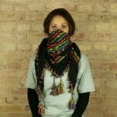 Kufiya premium - black - rainbow stripes - fringes and bobbles colorful - Shemagh - Arafat scarf