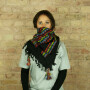 Kufiya plus black - rainbow stripes - fringes and bobbles colorful - Shemagh - Arafat scarf
