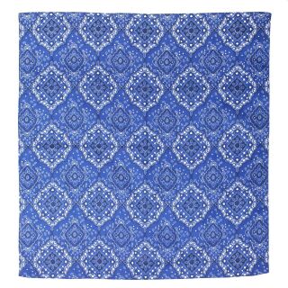 Bandana Tuch - Kariert - Ornamente - blau-weiß - quadratisches Kopftuch
