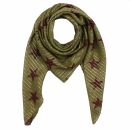 Cotton Scarf - Stars 1,5 cm green-olive - red 2 Lurex...