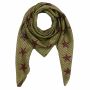 Cotton Scarf - Stars 1,5 cm green-olive - red 2 Lurex silver - squared kerchief
