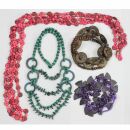 Set 6x Halskette Holz verschiedene Farben Perlen Murmeln Ringe Kette