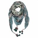Silk scarf with tassels - 100x100 cm - pink-gray-blue