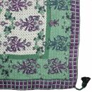 Silk scarf with tassels - 100x100 cm - green-purple-cream